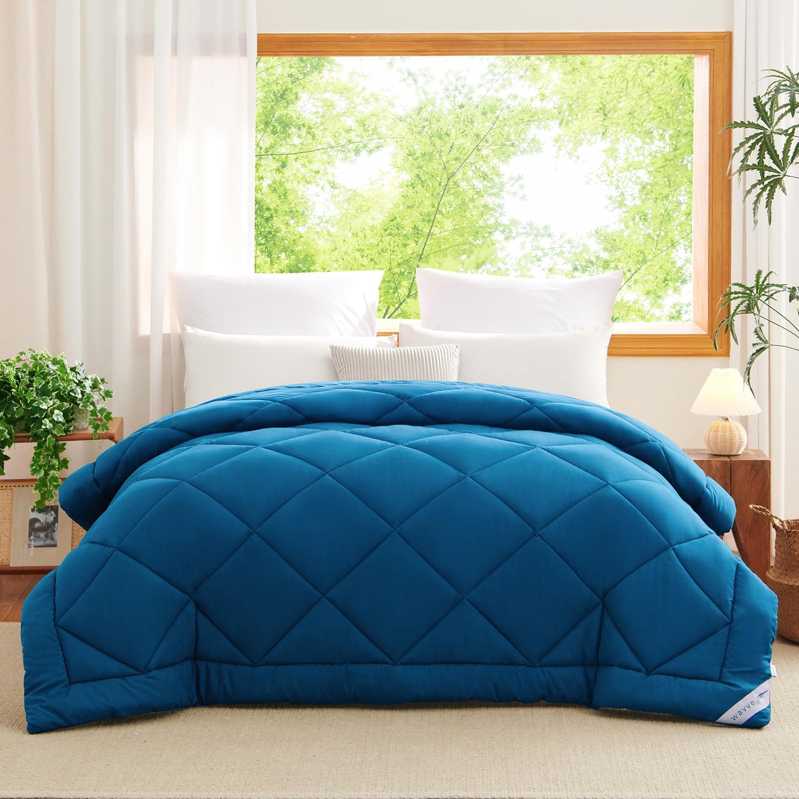 WAVVE Edredón Acolchado 220x240 cm, Edredon Cama 135/150 / 160, Relleno Nórdico 300 gr/m² en 100% Microfibra (240x220 cm, Verde Azulado)