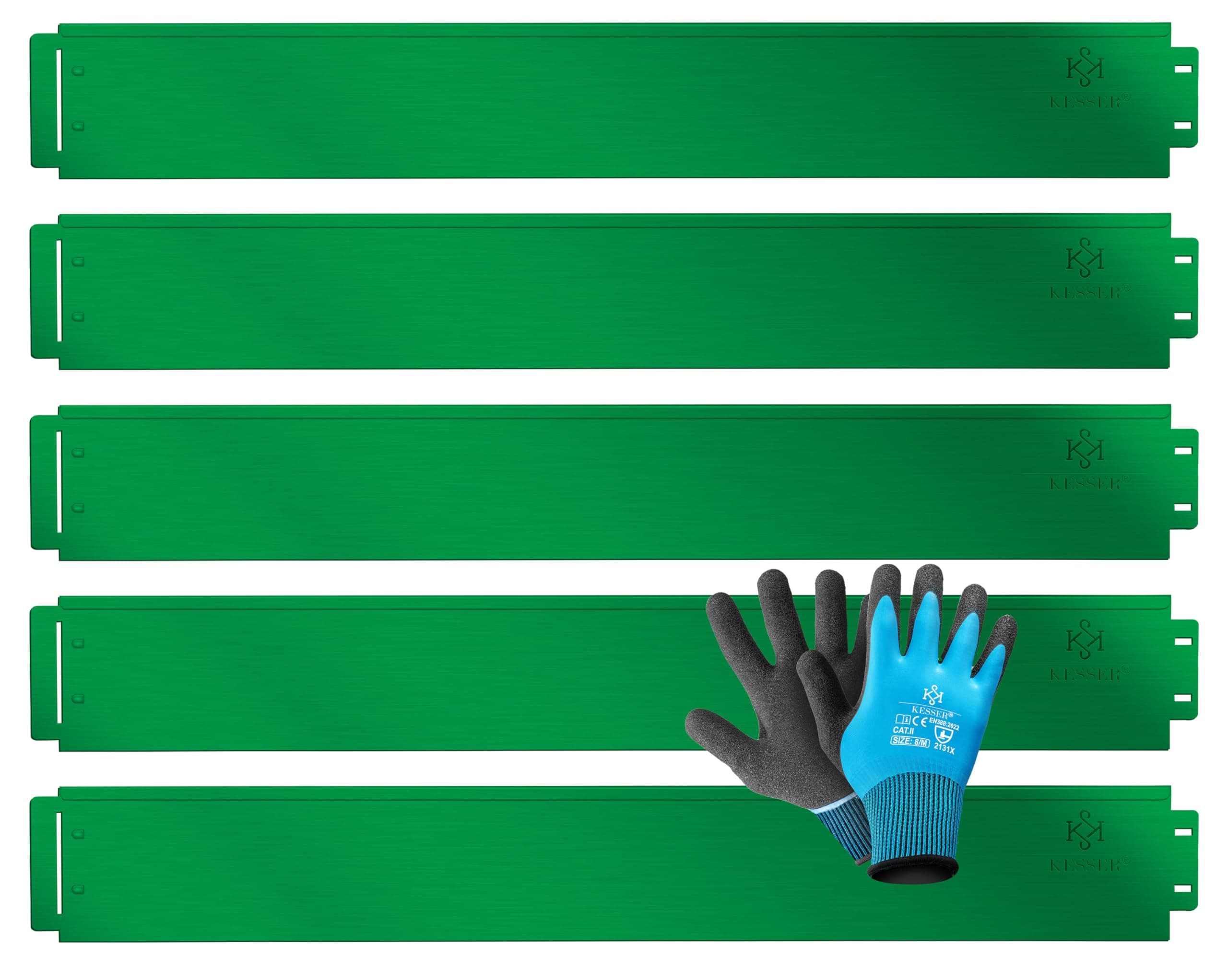 KESSER® Rasenkante Beeteinfassung Beetumrandung + Handschuhe 10m 100x18cm Beetbegrenzung Rasenbleche Mähkante Metall Palisade Grün