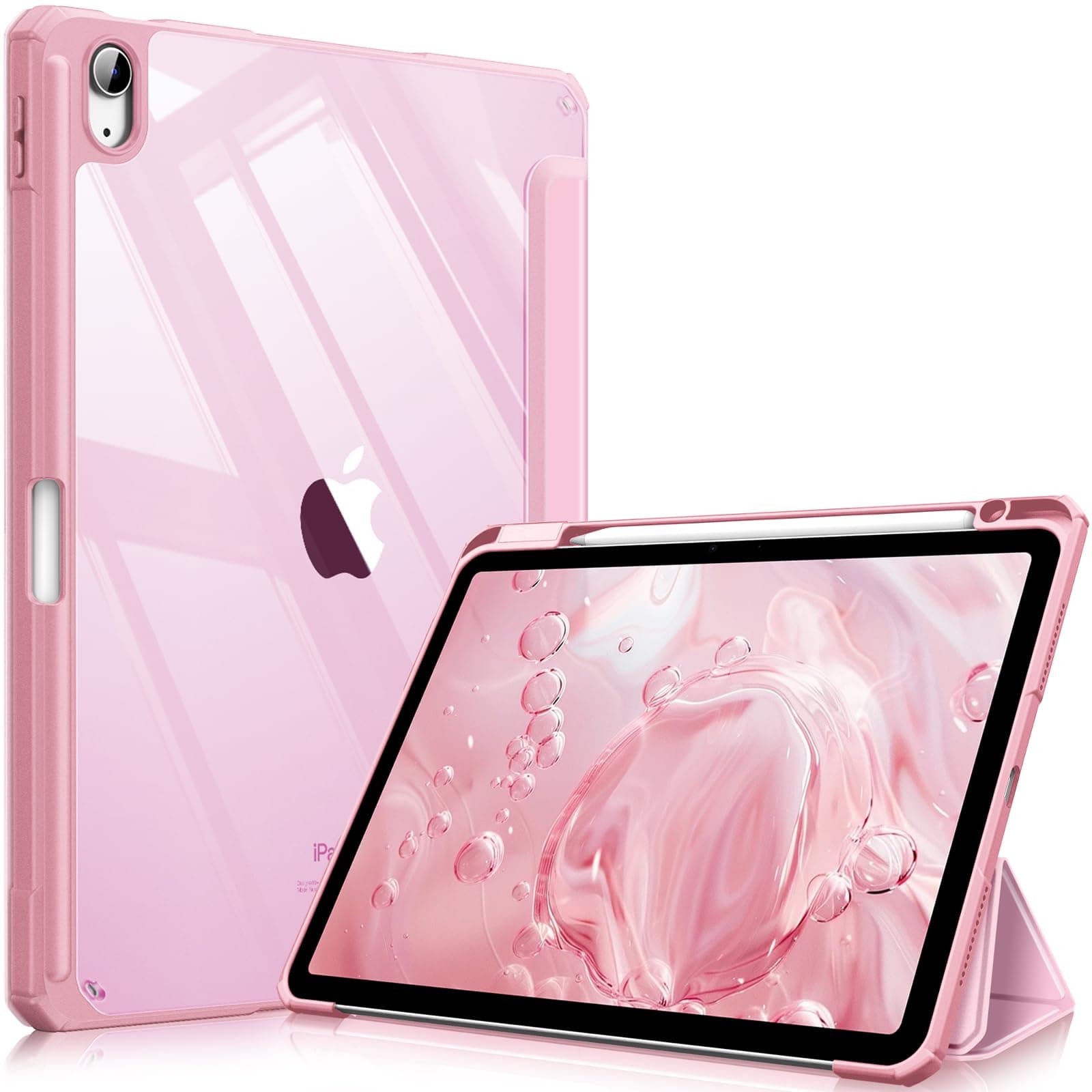 Fintie Hybrid Hülle für iPad Air 11 Zoll M4/M3/M2 (2026/2025/2024), iPad Air 5./4. Gen (2022/2020) 10,9 Zoll, mit Stifthalter, stoßfeste Schutzhülle mit transparenter Hartschale, Rosa