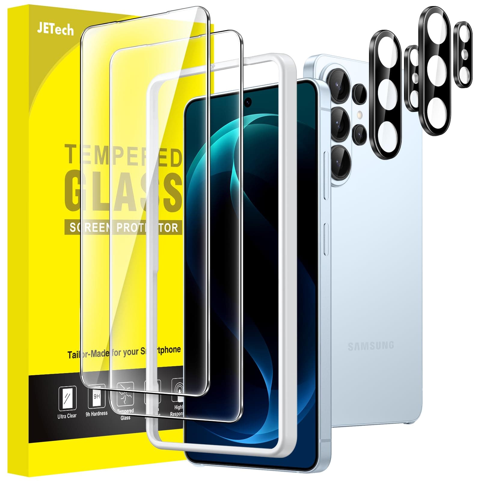 JETech Protection D'écran pour Samsung Galaxy S26 Ultra avec Protecteur d'Objectif de Caméra, Film en Verre Trempé 9H, Fingerprint ID Compatible, HD Transparent, 2 Pièces Chacun