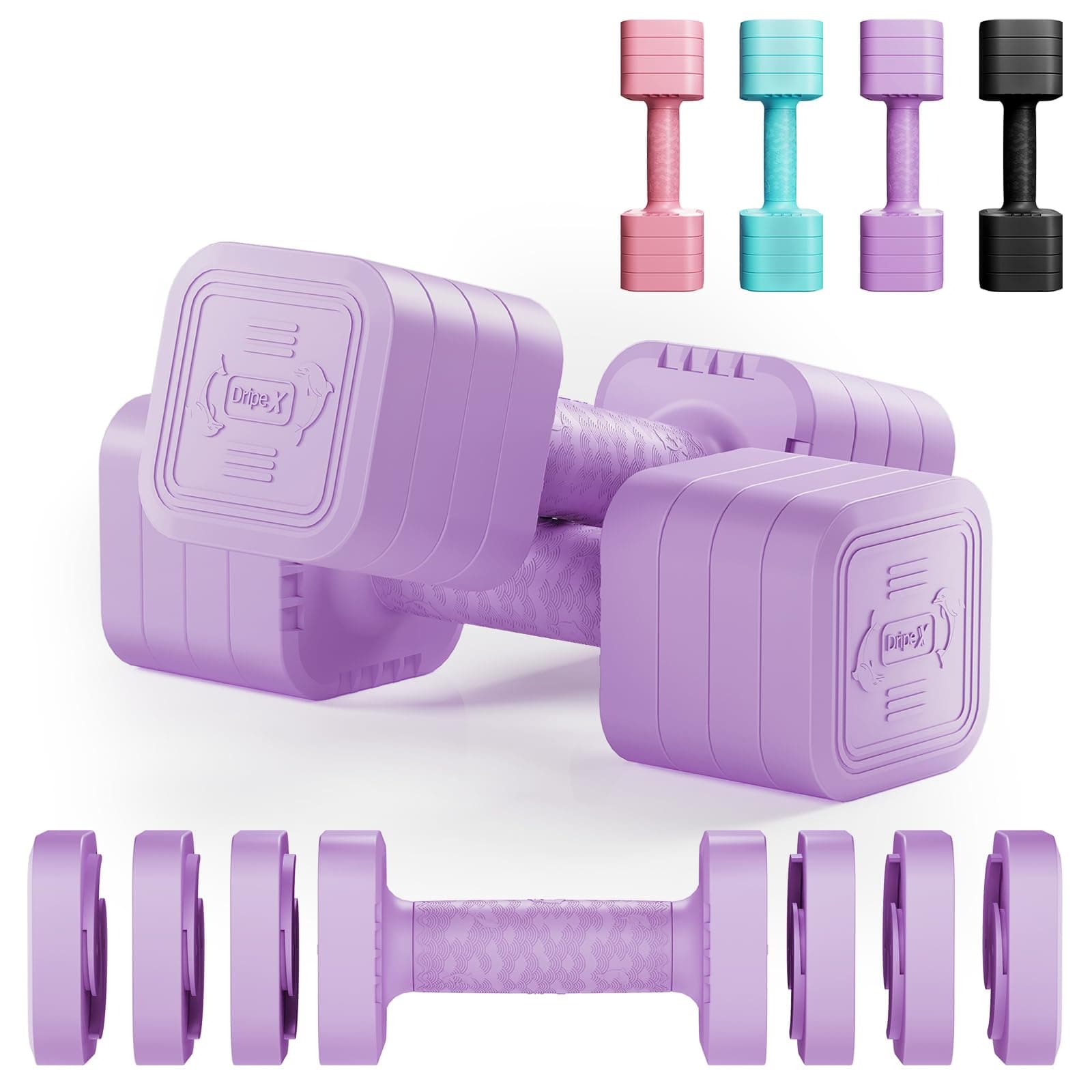 Dripex Mancuernas Ajustables de 2,5 kg/5 kg/7,5 kg/10 kg, Juego de Pesas con Mango Antideslizante para Mujeres Hombres Pesas Ajustables para Fitness Gimnasio en Casa