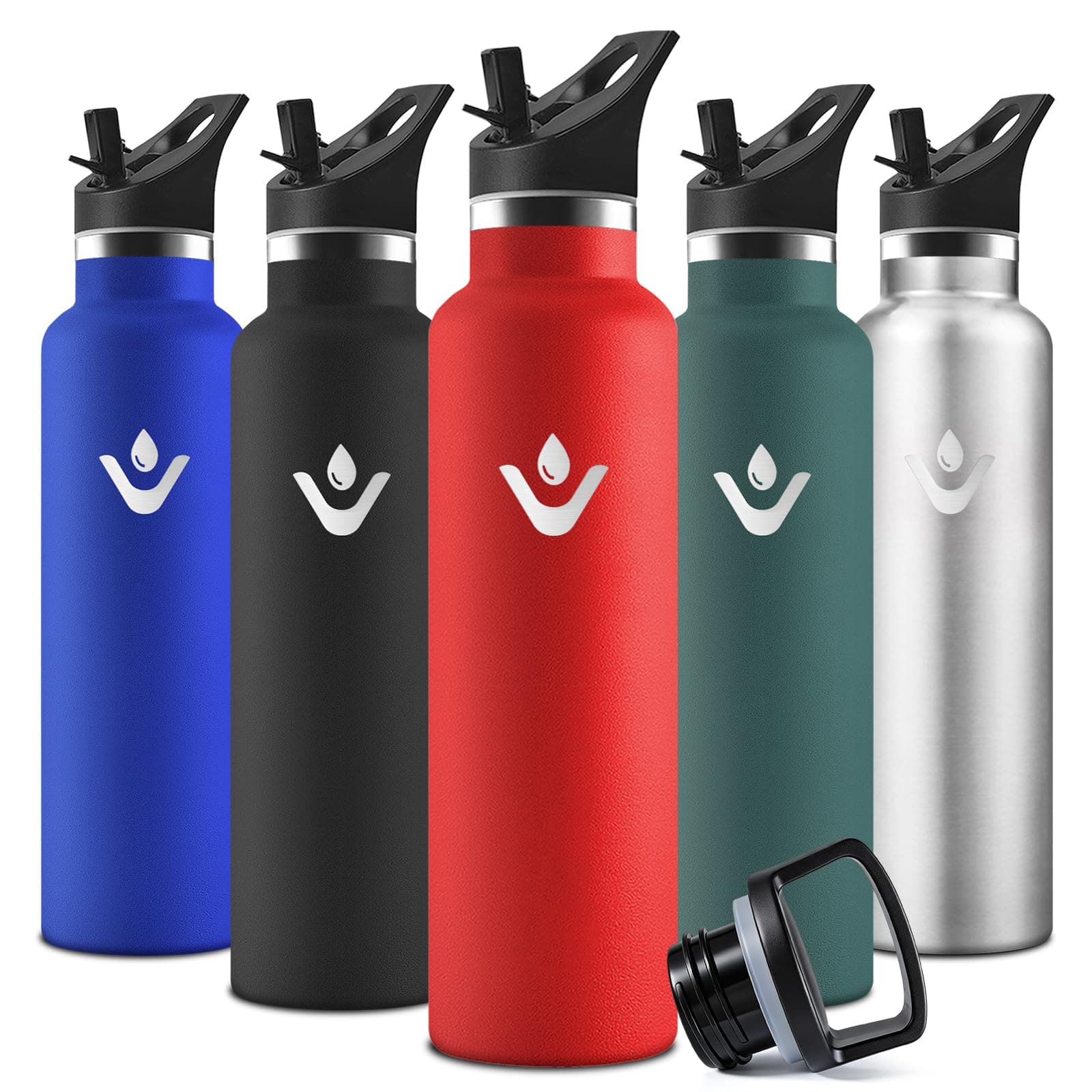 Motswedi Botella Agua Inoxidable, 1000 ml Libre de BPA, Botella Termica, Con Pajita y 2 Tapas, Cantimplora, 18/8 Acero Inoxidable, Cantimplora Isotermica para Ufficio, Palestra, Escursioni - rojo