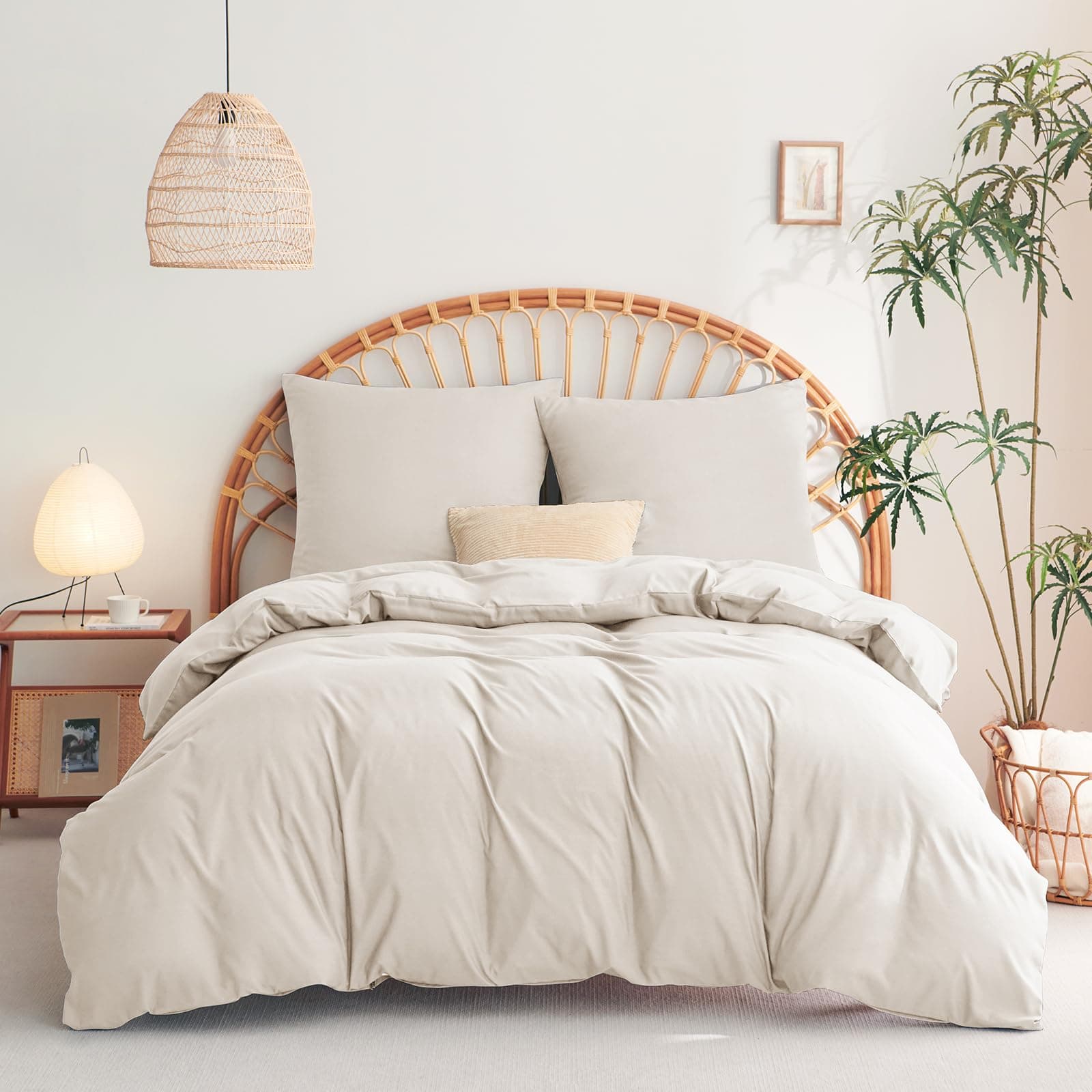 WAVVE Housse de Couette 260x240 cm avec 2 Taies d'oreiller 65x65 cm,Parure de Lit 2 Personnes pour lit 200x200 avec Fermeture Éclair Sets de Housse Couette en Microfibre, Beige 260 x 240 240x260