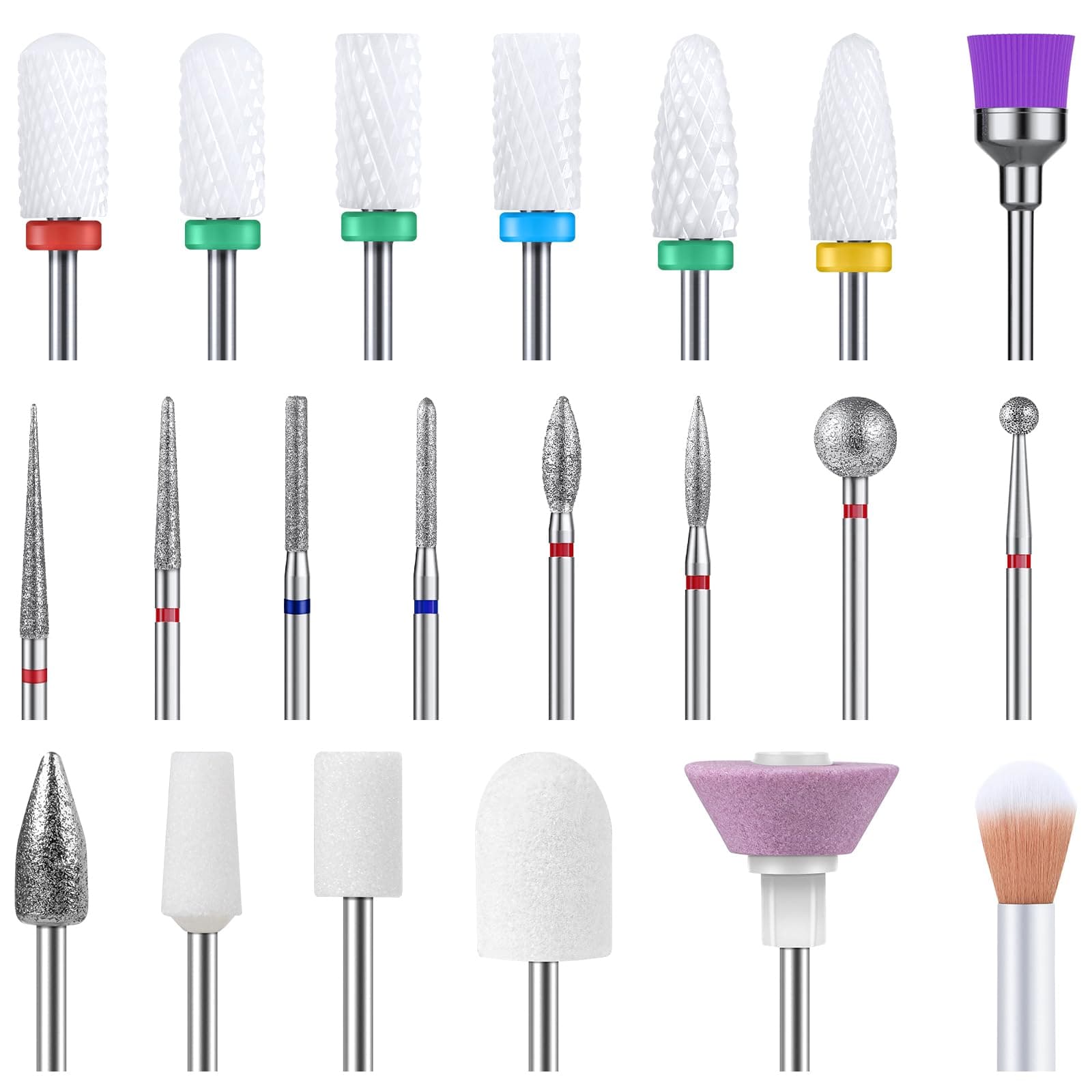 MelodySusie 21 Stück Nagelfräser Aufsätze, 3/32 Zoll Professionelle Nagelfräser Bits, Diamant und Keramik Fräser Nägel Bit, Nagelfräser Bits Set für Maniküre/Pediküre (21 Stück Nagelfräser Bits)