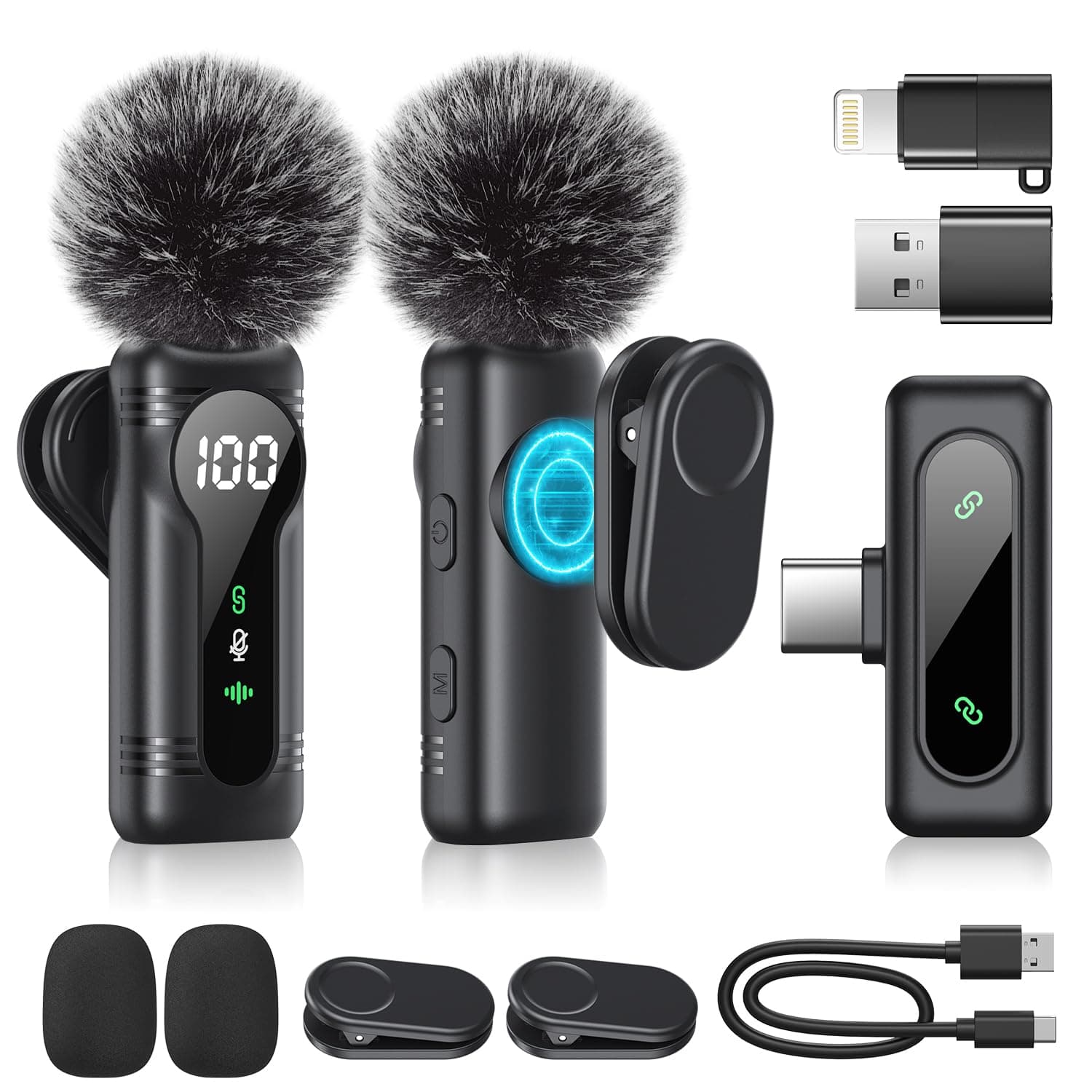 Microphone de Lavalier sans fil - Microphone à pince Plug & Play avec appairage automatique, support magnétique, suppression du bruit, pour iPhone, Android, appareils USB-C, YouTube, podcast et enregi