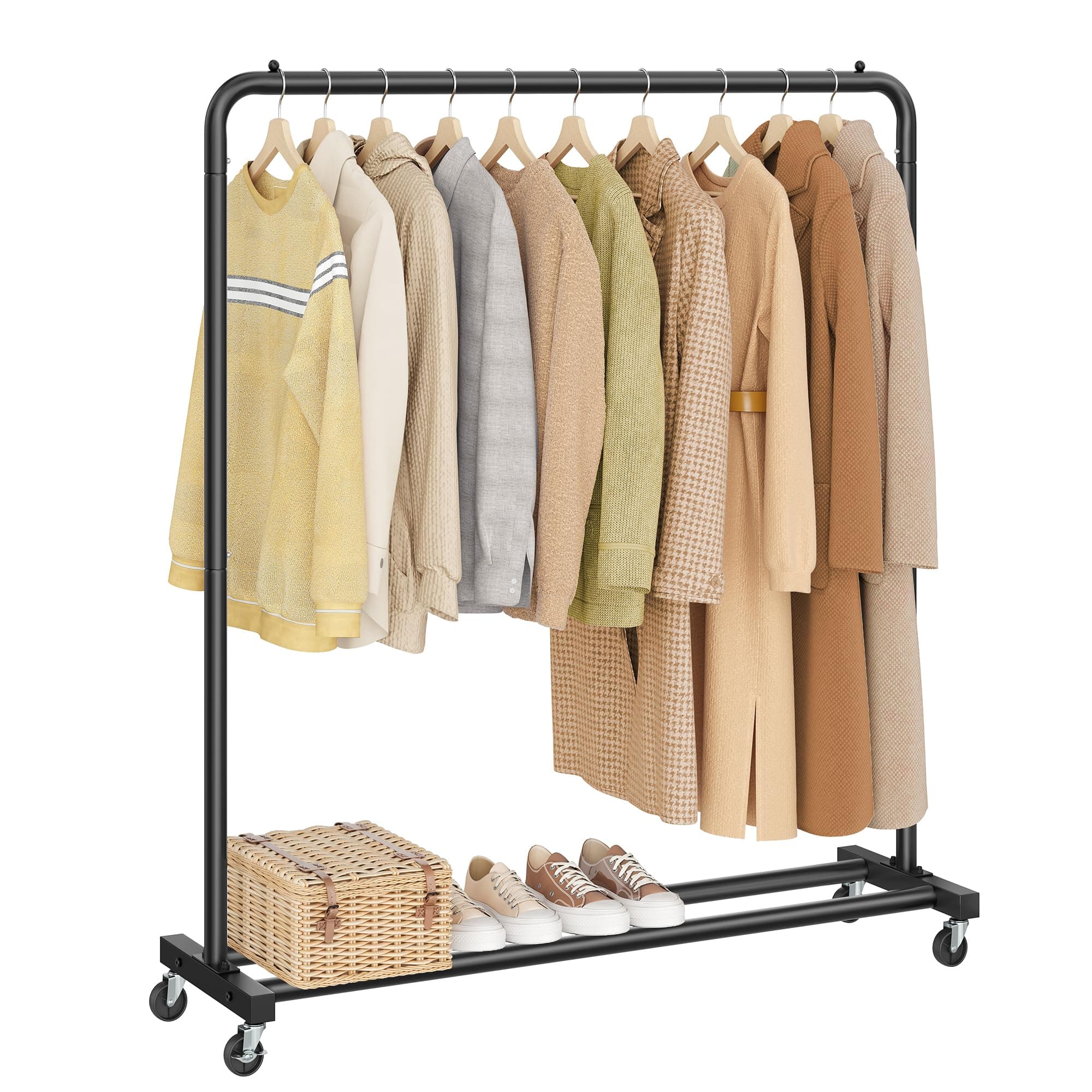 SONGMICS Stand Appendiabiti con Ruote, Attaccapanni, 2 Ruote con Freno, Camera da Letto, Portata fino a 50 kg, 38 x 110 x 141,5 cm, Nero Inchiostro HSR016BH01