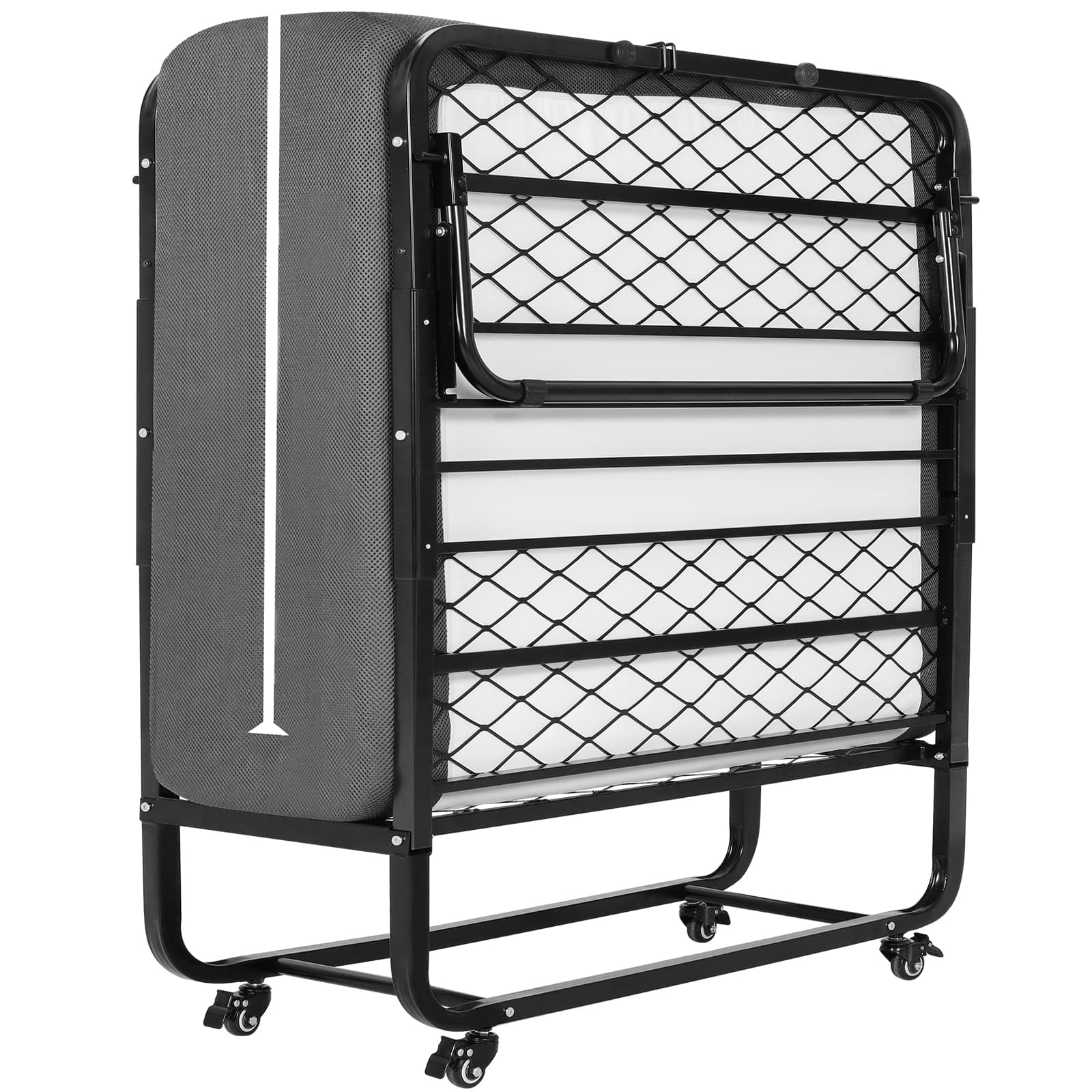 DICTAC Lit Pliant 90x200 avec Matelas Lit d'appoint Pliable 90x200 avec 13 cm Matelas en Mousse à mémoire de Forme métal lit Pliant 1 Personne avec roulettes Facile à Transporter et à Assembler