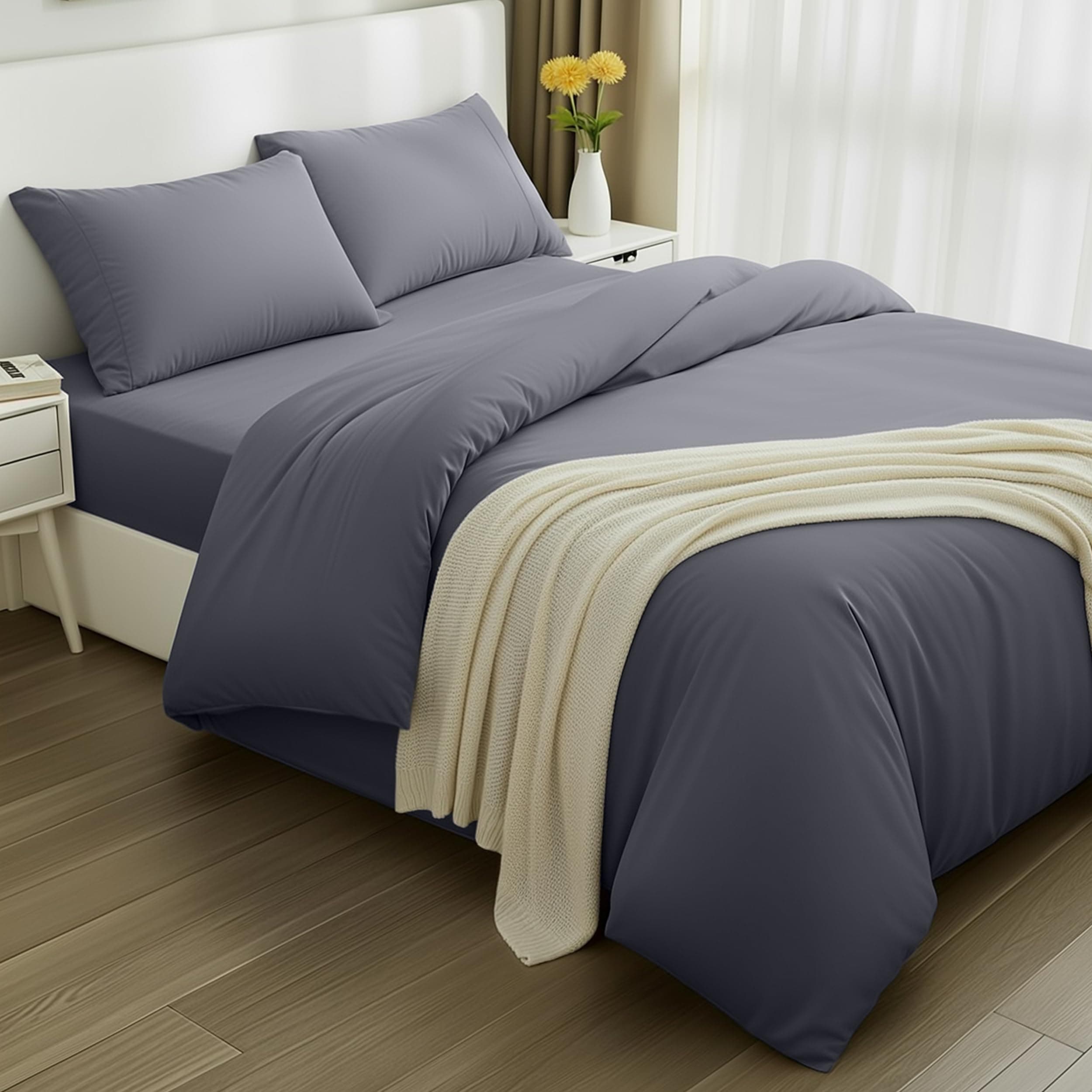 Utopia Bedding - Funda nordica Cama 150, Sabana Bajera 230x220 y Fundas Almohada (50x75cm) - Funda edredon Cama 150 - Juego de Cama de Microfibra cepillada Suave (Gris)