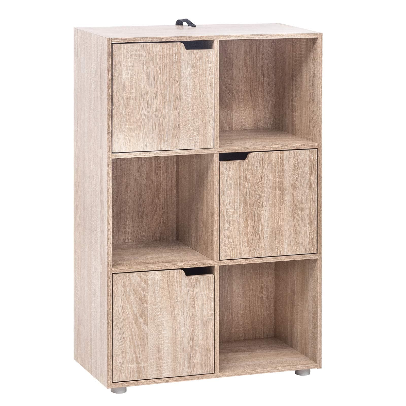 WOLTU Bücherregal, für Arbeitszimmer Schlafzimmer & Wohnzimmer, Bücherschrank mit 3 Türen und 6 Fächer, Aufbewahrungregal, 59,6 x 91 x 29 cm (B x H x T)