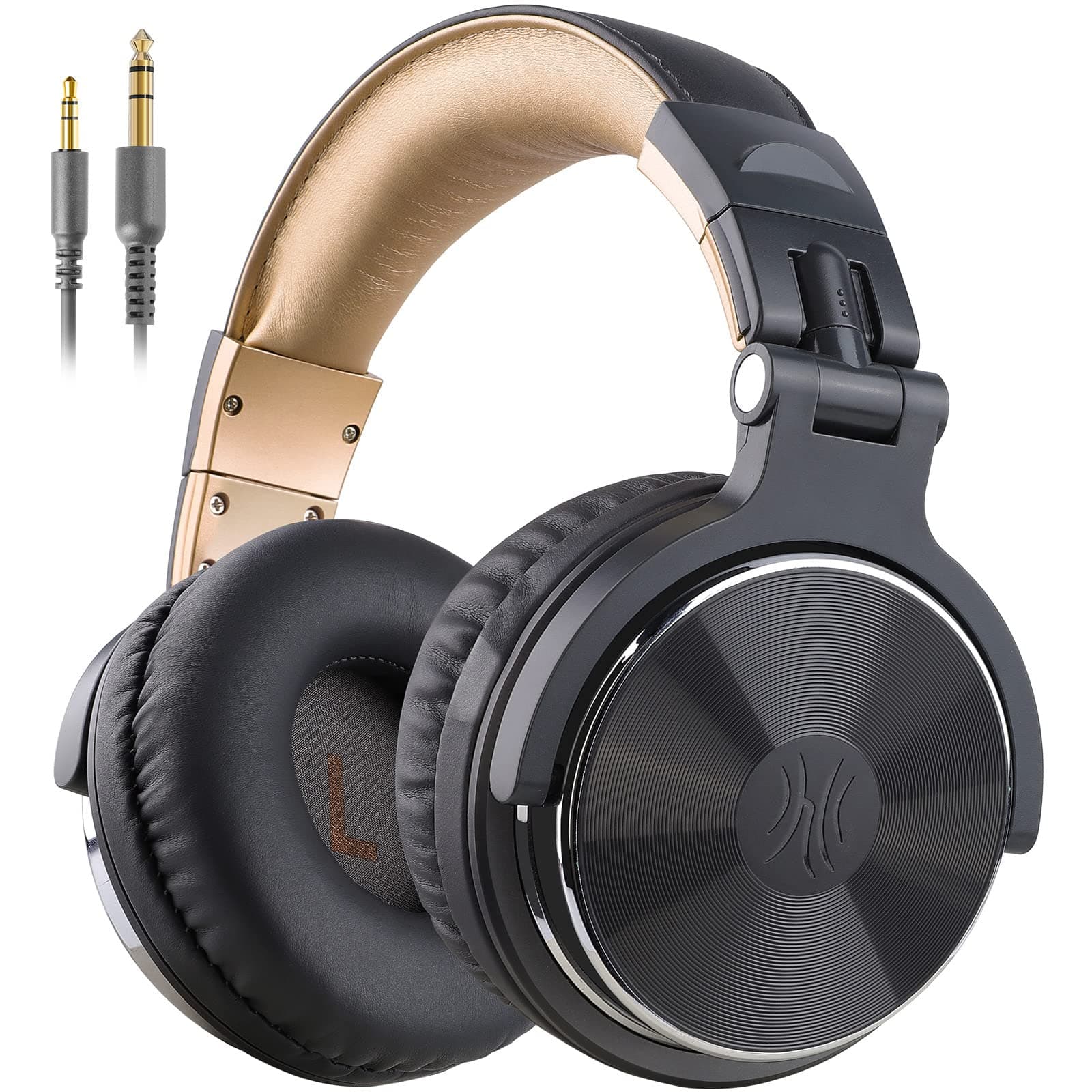 OneOdio Pro10 Auriculares DJ con Cable, Estéreo de Mezcla y Monitor de Estudio, 50mm Controladores, 3.5 y 6.35mm Conector de Audio para PC AMP Grabación de Teléfono Piano Guitarra, Gris y Negro