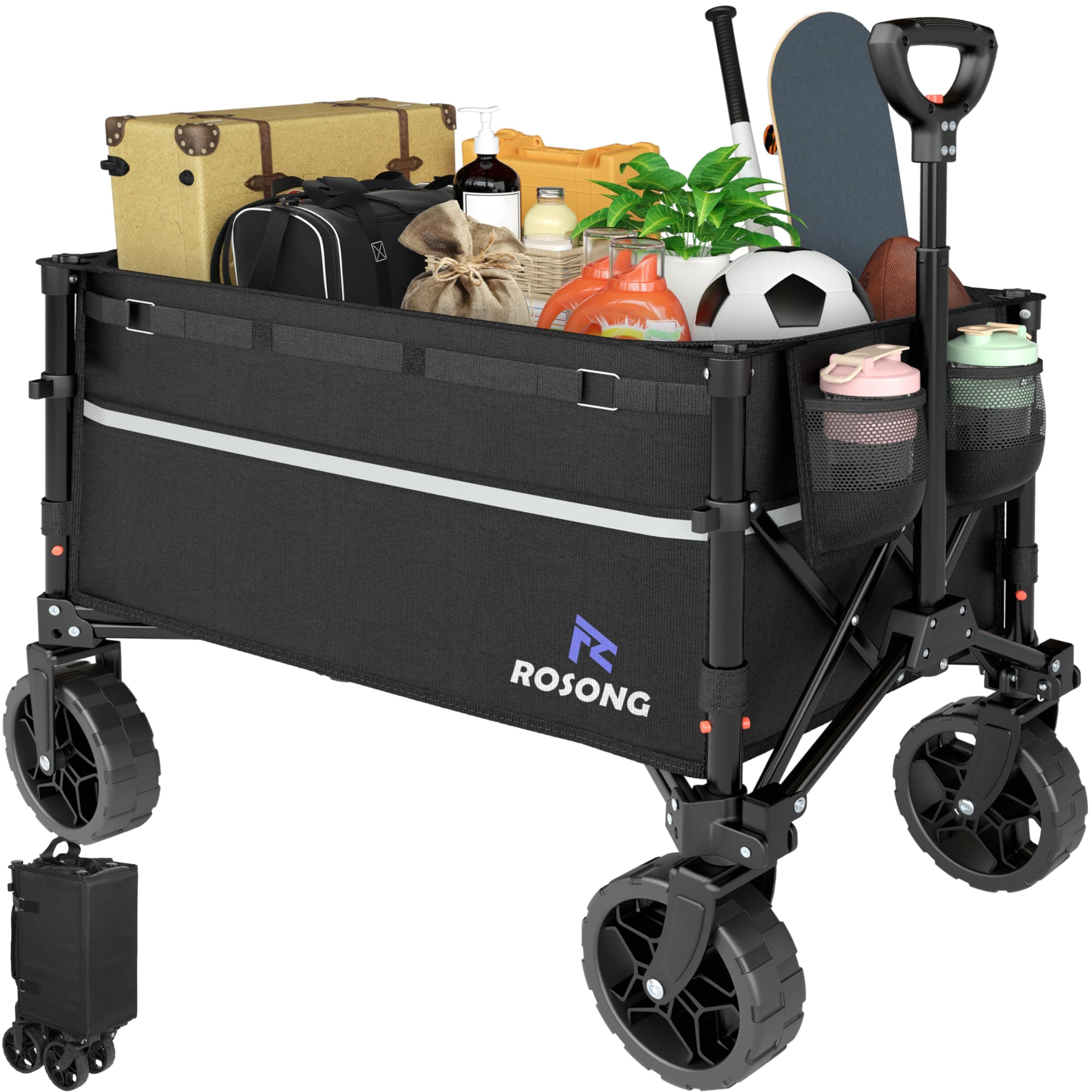 ROSONG Carro Plegable con Ruedas Plegable, carros Plegables de Alta Resistencia para comestibles, Deportes, jardín, Compras, Camping, carretillas (Negro, 120 L)