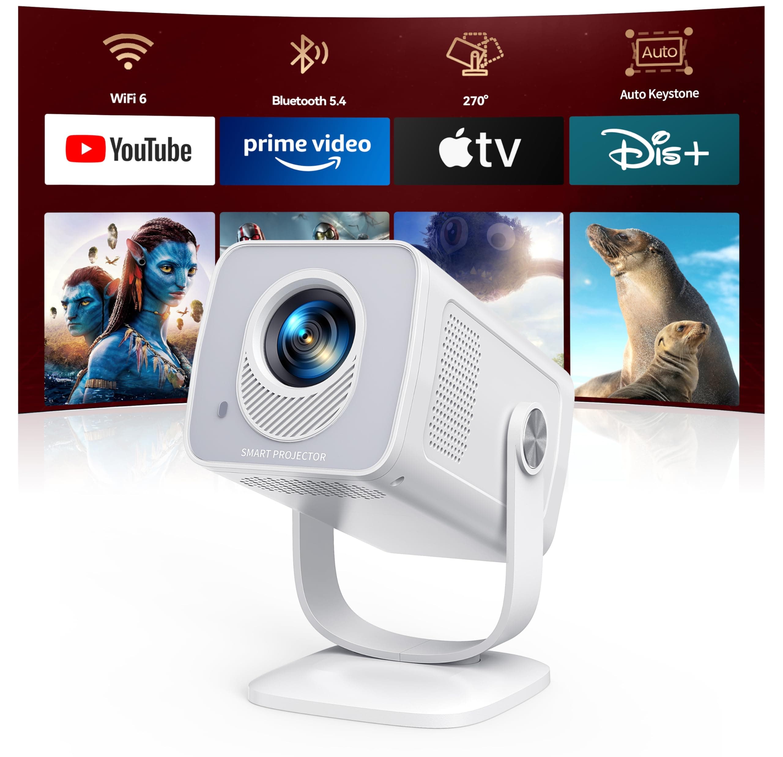 Mini Projecteur 4K【App Intégrée & Auto Keystone】Android 14, Videoprojecteur Portable WiFi6 Bluetooth 5.4 avec Rotation 270°, TOPTRO Mini Video Projecteur Portable 1080P FHD Home Cinéma/Extérieur Zoom