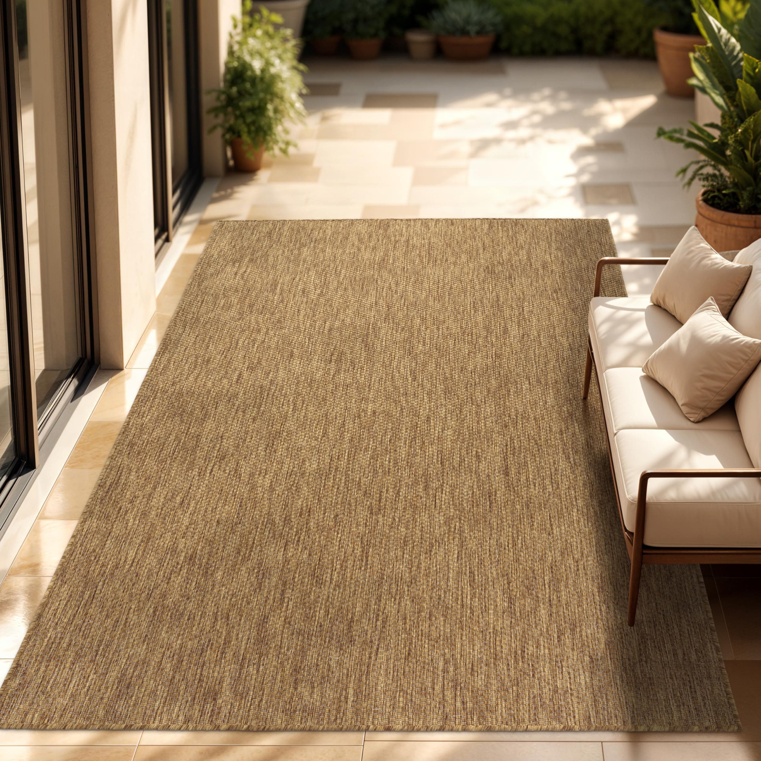 Paco Home Outdoor Teppich Flachgewebe Sisaloptik Modern Einfarbig meliert wetterfest & pflegeleicht Küchenteppich Ideal für Terrasse Balkon Garten, Grösse:160x220 cm, Farbe:Coffee